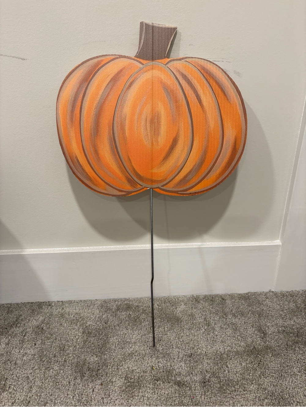 Orange Pumpkin Garden Stake handpainted